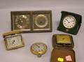 Chelsea Bronze Desk Clock and Barometer a New Haven Travel Clock Two Waltham Travel Clocks and an Art Deco Travel Clock