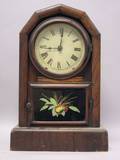 Connecticut Rosewood Veneered Shelf Clock with Fruit and Wheat Decorated Tablet