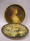 Arrow Beer Gambrinus King of Lager Lithographed Tin Tray and a Christian Feigenspan Brewing Co Maiden Portrait Lithographed Tin Tray