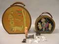 Two Decorated Dolls Overnight Bags and Contents