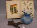Victorian Scrapbook Album China Pitcher and a Painted Cast Iron Naughty Nellie Bootjack