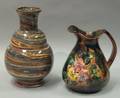 Aller Vale Polychrome Swirl Vase and a Longpark Applied Roses and Sponge Decorated Jug
