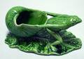 Watcombe Green Glazed Frog Pulling Shell on a Lily Pad Figural Group
