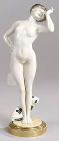 German Porcelain Nude with Cat