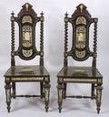Pair of Italian Renaissance Revival Ivory Inlaid Ebonized Side Chairs