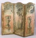 Continental Painted Canvas Three Panel Folding Screen