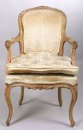 Louis XV Painted and Part Gilt Fauteuil en Cabriolet