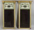 Pair of Giltwood and Composition Reverse Painted Glass Hall Mirrors