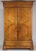 German Burl Walnut Two Door Armoire