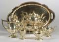 Gorham Sterling Plymouth Pattern Five Piece Tea and Coffee Service with Silver Pla te Tray