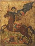 Painted Russian Icon of a Warrior Saint