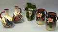 Aller Vale Iridescent Glazed Floral Decorated Leaf Wall Pocket and Pairs of Watcombe Floral Vases and Butterfly Decorated Handled Vases