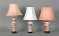 Three Chinese export porcelain garniture lamps early 19th c