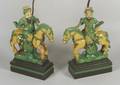 Pair of Chinese Spinach and Egg Glazed Equestrian Roof Tiles