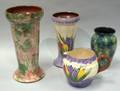 Longpark Sponged Trees and Crocus Vases and Crocus Jug and a Devon Tors Pottery Sponged Vase
