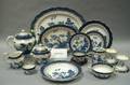 FiftyPiece Booths Gilt Blue and White Real Old Willow Pattern Transfer Decorated Partial Dinner Service