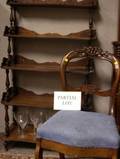 Pair of Victorian Upholstered Carved Walnut Parlor Side Chairs and a Victorian Walnut FiveTier Etagere