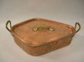 Brass Mounted Covered Diamondshaped Copper Pot with Pierced Insert