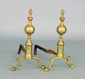 Pair of New York Federal brass andirons ca 1810