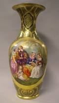 Paris Porcelain Handpainted Gilt and Outdoor Genre Scene Decorated Vase