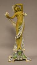 Art Nouveau Austrian Gilt and Iridescent Glazed Porcelain Female Nude Figural