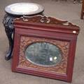 Chinese Red Lacquer and Carved Wood Wall Mirror and a MarbleInset Carved Hardwood Stand