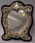 Black Starr  Frost Pierced Sterling Silver Repousse and Velvet Table Mirror