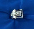 Retro 14kt White Gold Diamond and Sapphire Buckle Ring