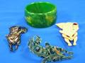 Three Leah Stein Animal Brooches and a Green Bakelite Bracelet