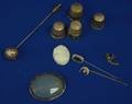 Four Thimbles Silver Pin Unmounted Cameo Two Stickpins Pair of Ruby and Diamond 12 Hoops Earrings and a Hat Pin
