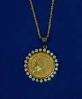 Gold Coin Pendant with Diamond