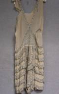 1920s SilverBeaded Tiered Ivory Satin Dress