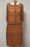 Egyptian Revival Coppercolored Beaded Brown Silk Dress