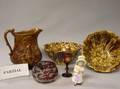 Five Pieces of Bohemian and Victorian Art Glass Four Rockingham and Stoneware Items and Three Porcelain Figural Items