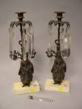 Pair of Victorian Bronze Figural and White Marble Girandoles