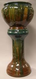 Majolica Glazed Pottery Jardiniere and Pedestal
