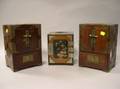 Small Japanese Lacquered Trinket Box and a Pair of Asian Brass Mounted Hardwood Boxes