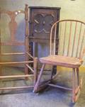 Red Painted Windsor Bowback Rocker a Queen Anne Maple and Cherry Side Chair and a OneDoor Cabinet on Stand