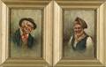 Italian School 19th Century Lot of Two Peasant Portraits The Pipe Smoker