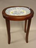 Pale Blue and White Scenic Transfer Decorated Staffordshire Platter on Mahogany Stand