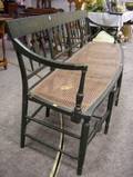 Federal Green Painted and Decorated Wooden Settle with Caned Seat