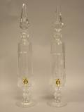 Pair of Val St Lambert Colorless Cut Glass and Brass Fitted Liquor Dispensers