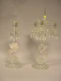 Baccarat Frosted Colorless Crystal Dauphin Figural ThreeArm Candelabra and Candlestick
