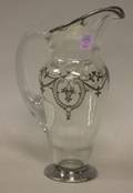 Sterling Silver Overlaid Colorless Cut Glass Pitcher