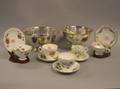 Two Silver Plated Reverestyle Bowls and Five English and German Porcelain Teacups with Saucers