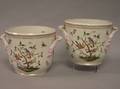 Pair of Continental Handpainted Bird and Floral Pattern Porcelain Jardinieres probably Royal Copenhagen