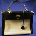 Black Leather and Canvas Kelly Handbag Hermes