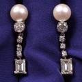 Platinum Cultured Pearl and Diamond Earpendants