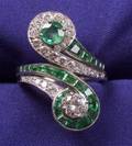 Platinum Emerald and Diamond Twinstone Ring Oscar Heyman