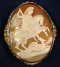 Antique 15kt Gold and Seed Pearl Shell Cameo Brooch